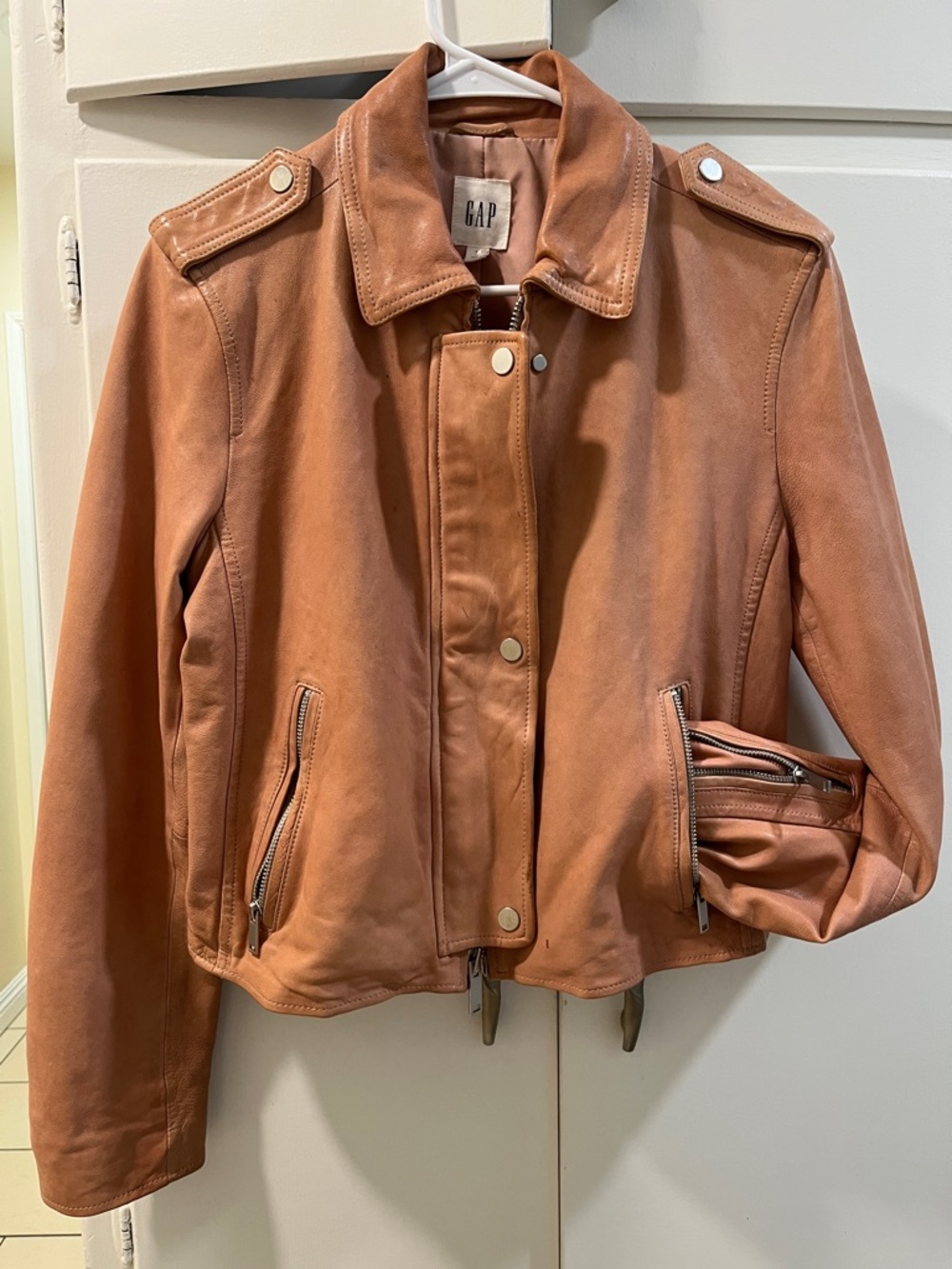 GAP Women's off pink  Leather Moto Jacket